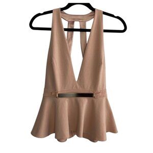 Marciano Womens Dusty Pink Peplum Top Plunging Neckline‎ Metal Detail Backless